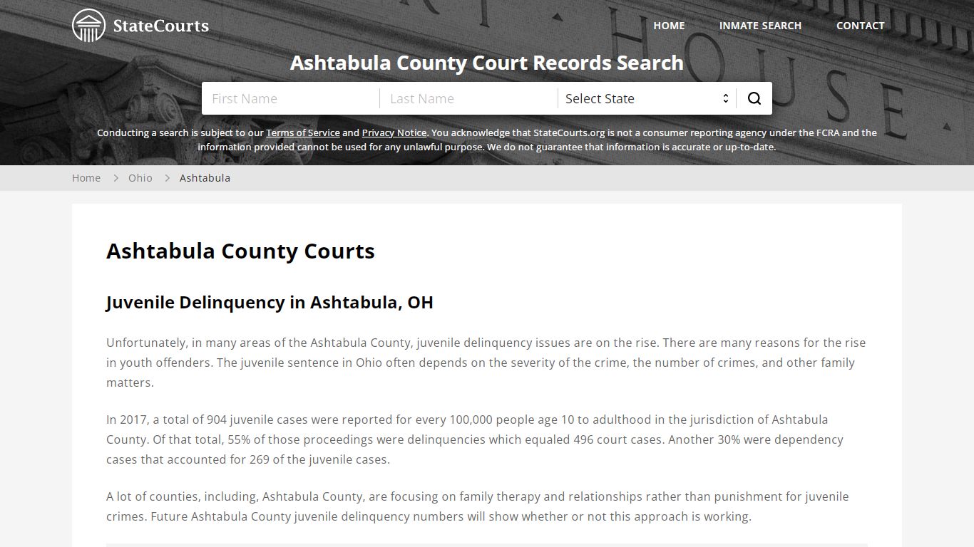 Ashtabula County, OH Courts - Records & Cases - StateCourts
